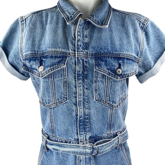 Abercrombie & Fitch Blue Short Sleeve Button Up Denim Jean Jumpsuit Size S - Picture 3 of 5